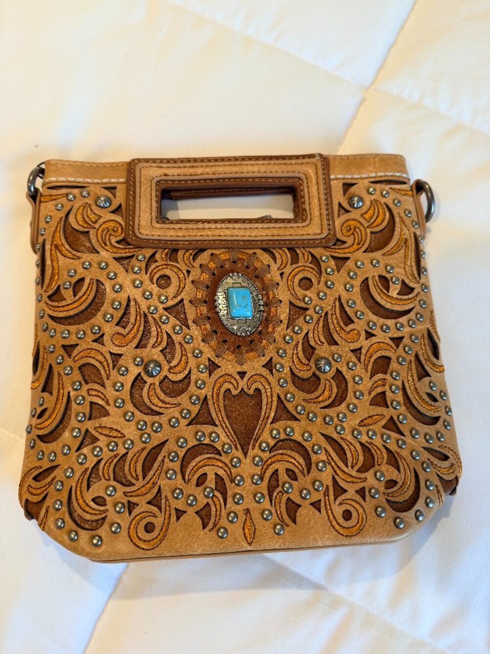 Montana West Cut-Out Embroidered Crossbody Concho Turquoise Western Purse